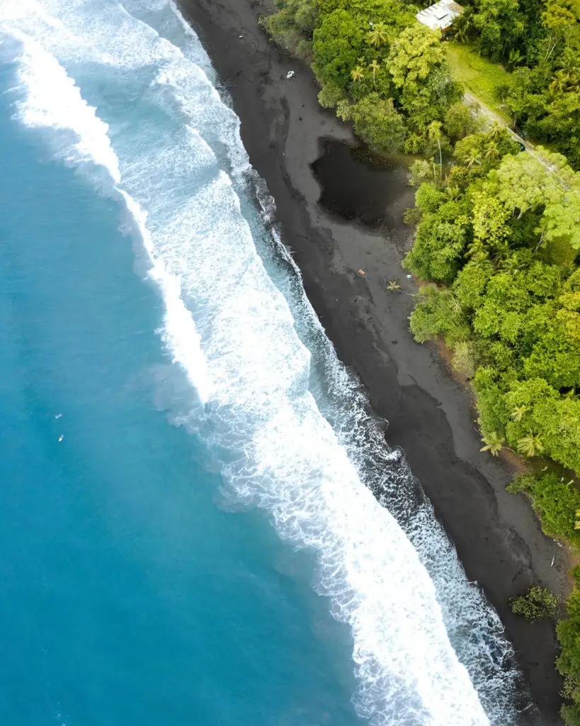 Drone photo of a surf beach in Costa Rica