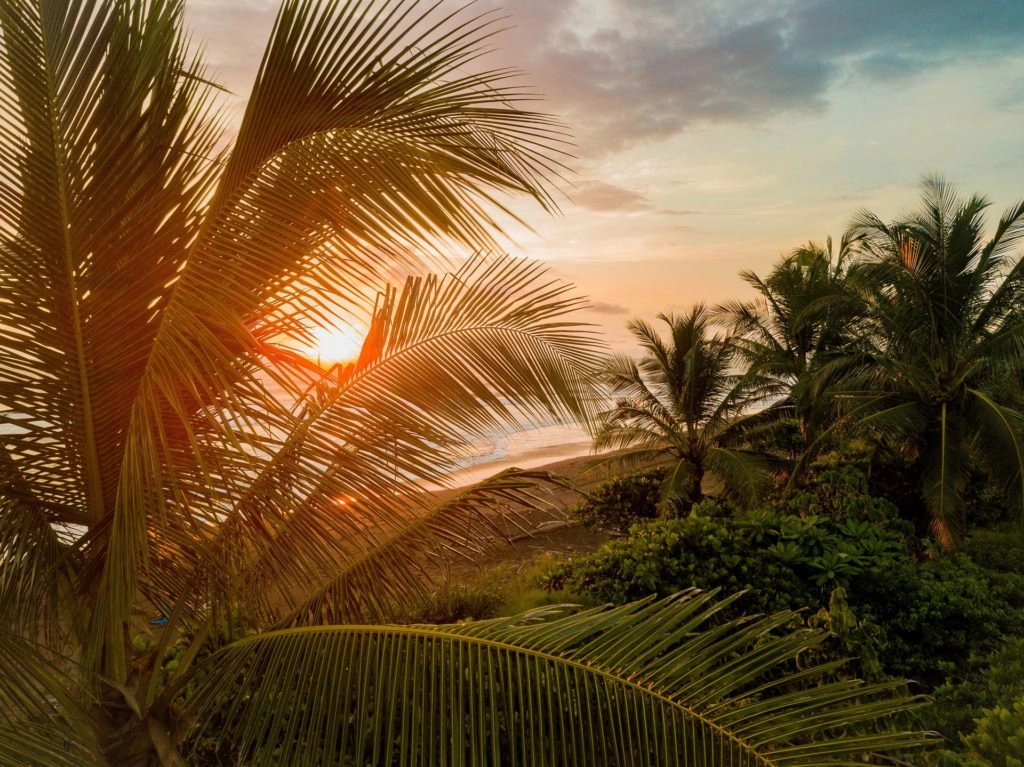 A beginner surf beach in Costa Rica at sunset