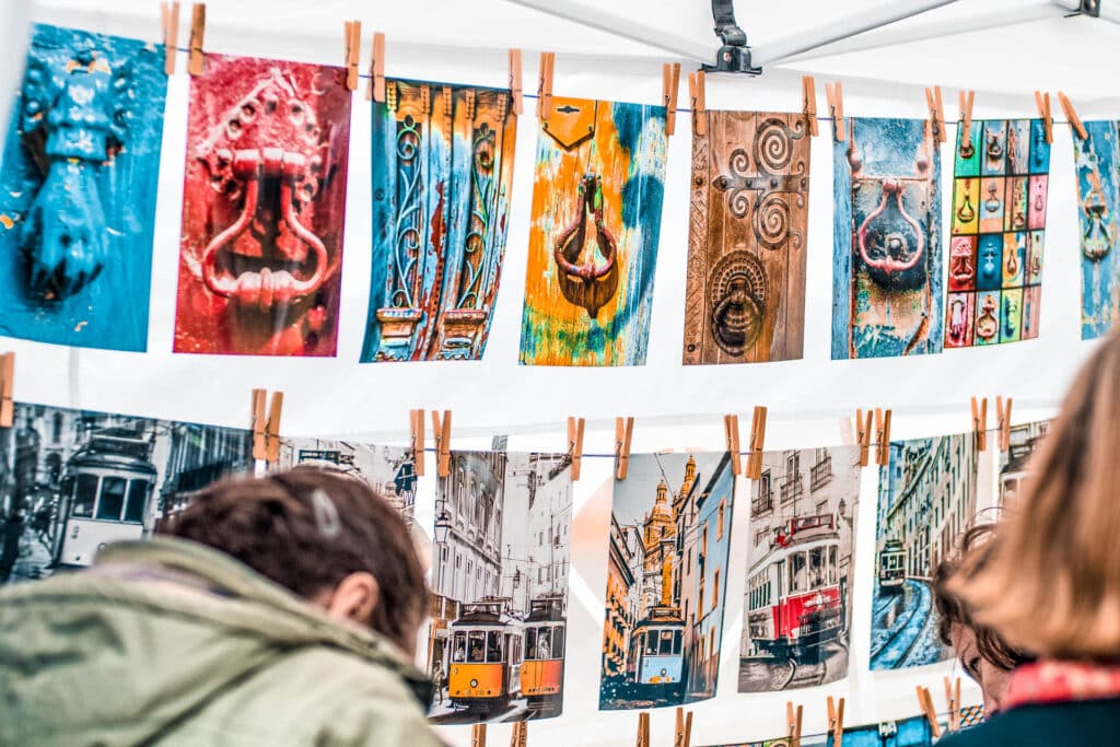 Artwork hanging on a line