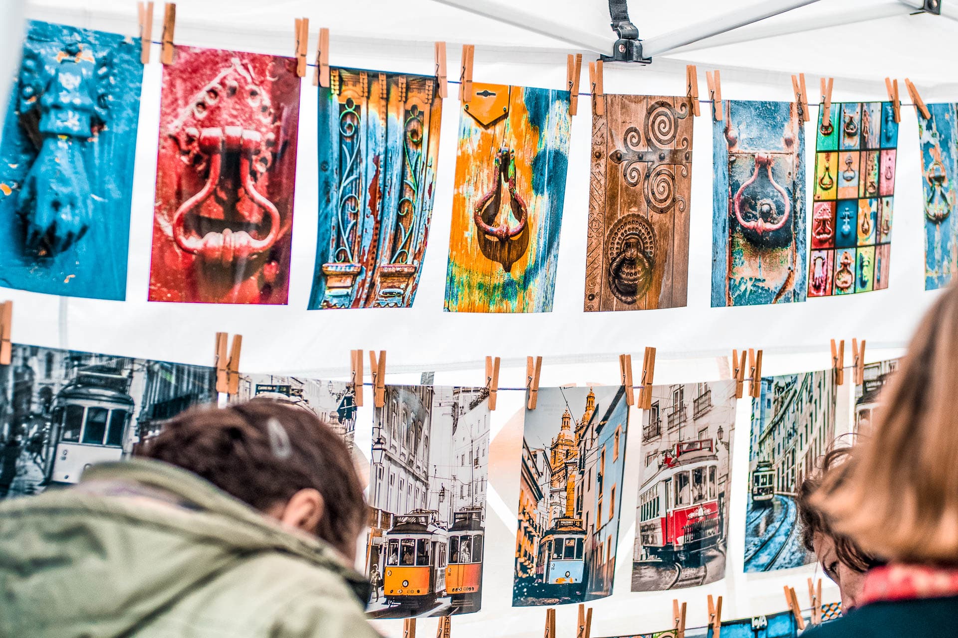 Artwork hanging on a line
