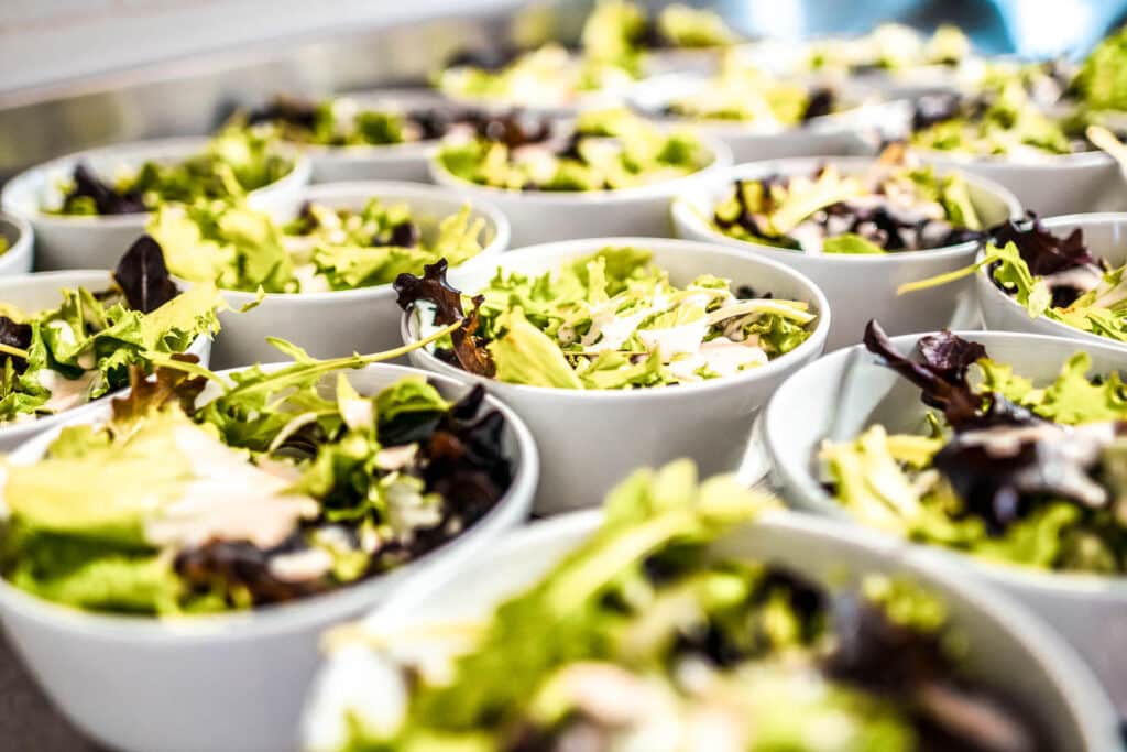 Bowls of Salad Lined up