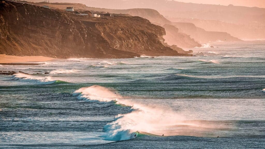 An image of large waves in Ericeira, Portugal