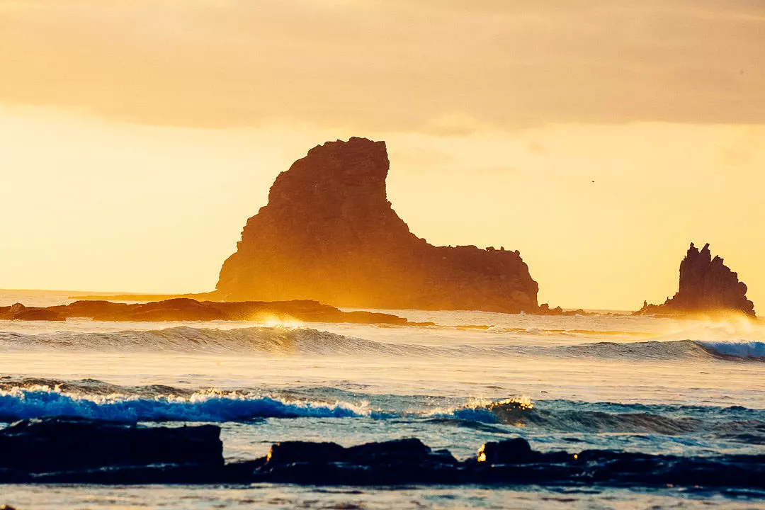 Waves clashing at sunset in maderas, Nicaragua