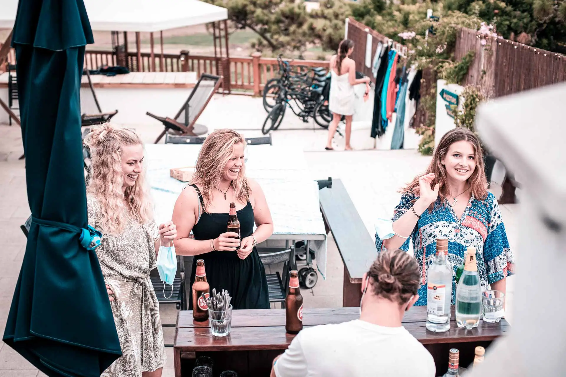 Girls having a drink at Rapture Surfcamp Portugal Ericeira