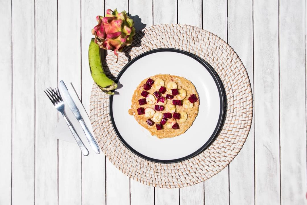 Breakfast Pancakes dish with fresh fruit
