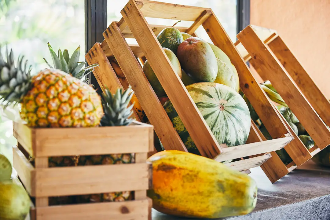 Boxes of fresh delicious fruit