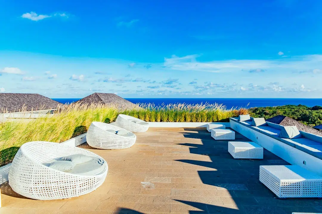Social area in Bali with sea view