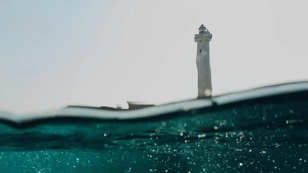 An image of a lighthouse from underwater